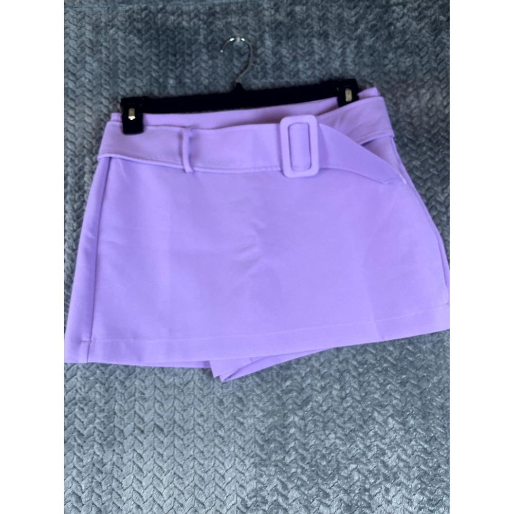 Zara Mini Skort Womens Medium Lilac Belted Waist Stretch Lined Modern Minimalist
